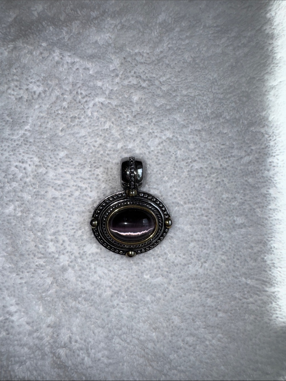 Silver-Tone Oval Purple Stone Pendant Necklace